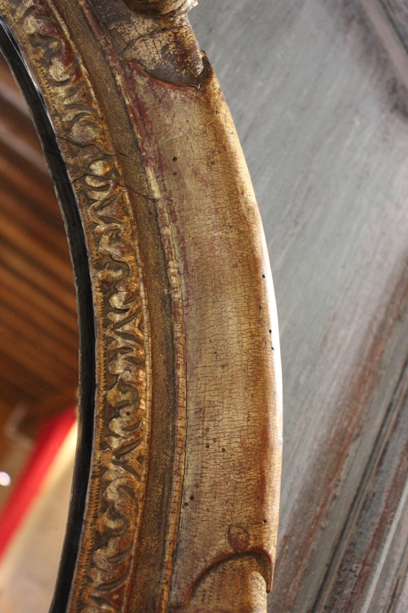 96 X 127 Cm Large Oval Mirror, 17th-century Carved And Gilded Wooden Frame -photo-4