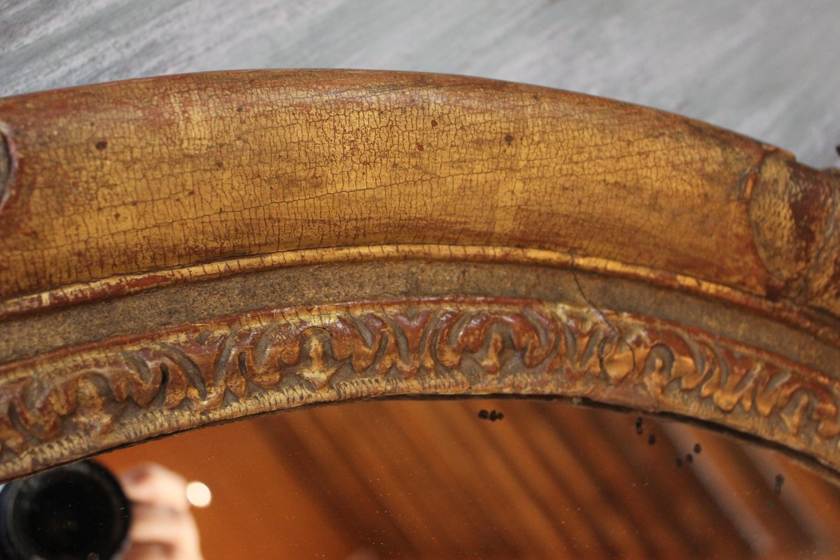96 X 127 Cm Large Oval Mirror, 17th-century Carved And Gilded Wooden Frame -photo-2