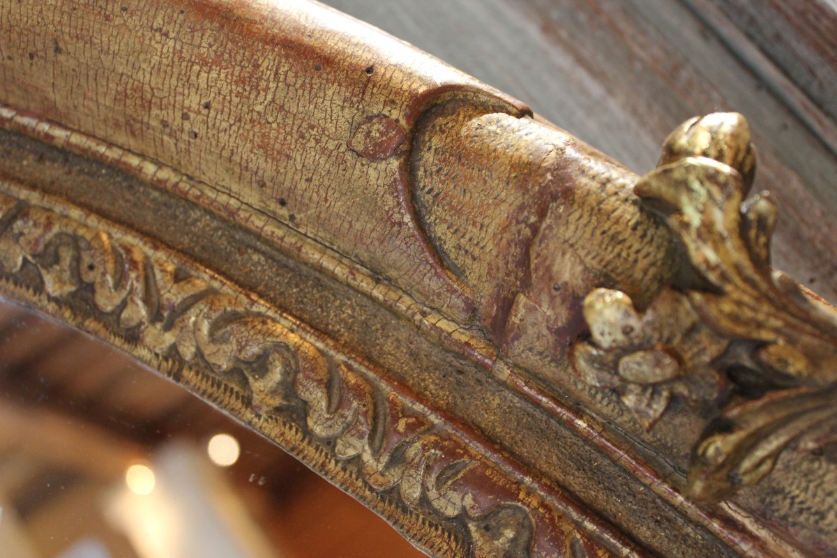 96 X 127 Cm Large Oval Mirror, 17th-century Carved And Gilded Wooden Frame -photo-3