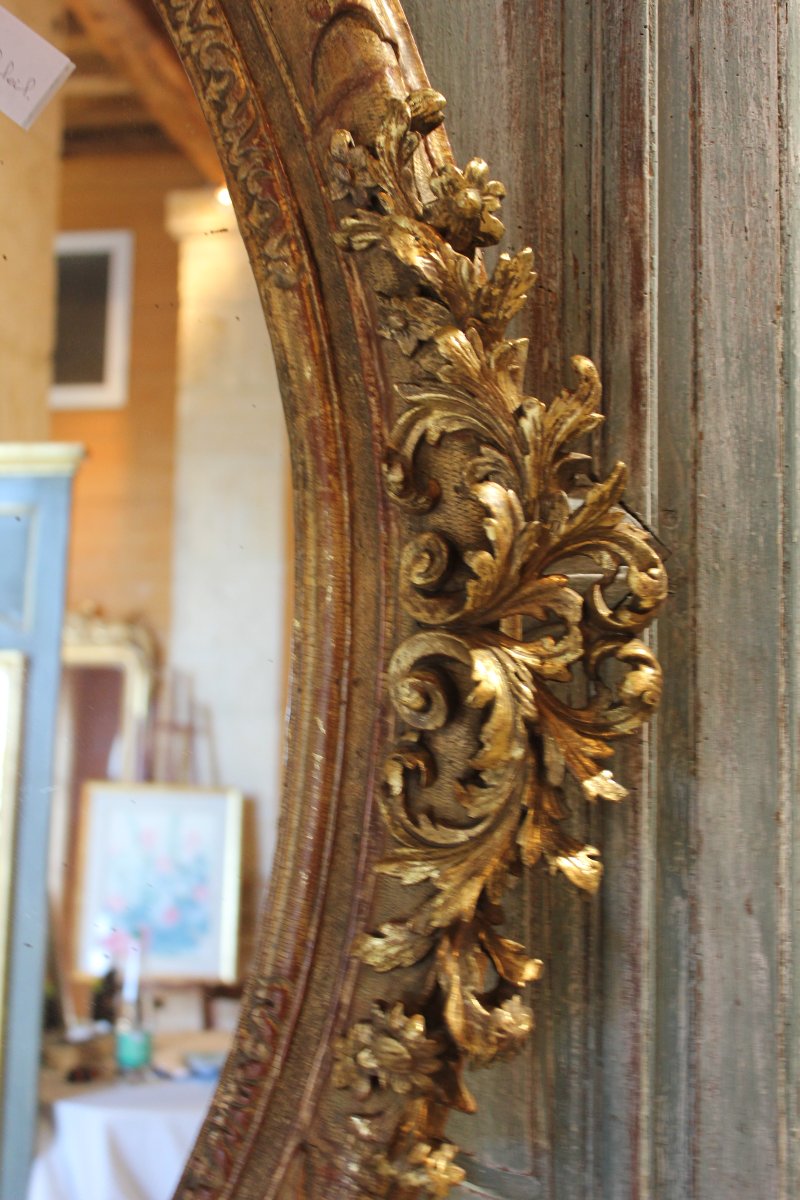 96 X 127 Cm Large Oval Mirror, 17th-century Carved And Gilded Wooden Frame -photo-4