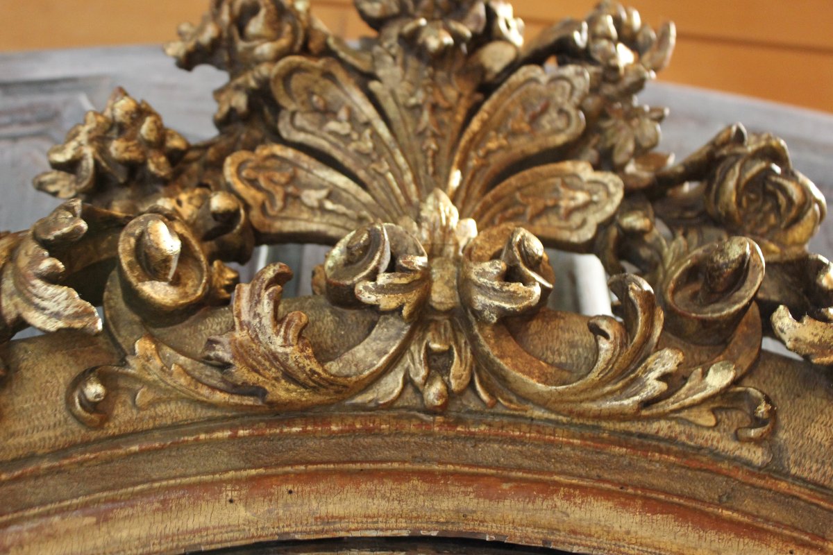 96 X 127 Cm Large Oval Mirror, 17th-century Carved And Gilded Wooden Frame -photo-6