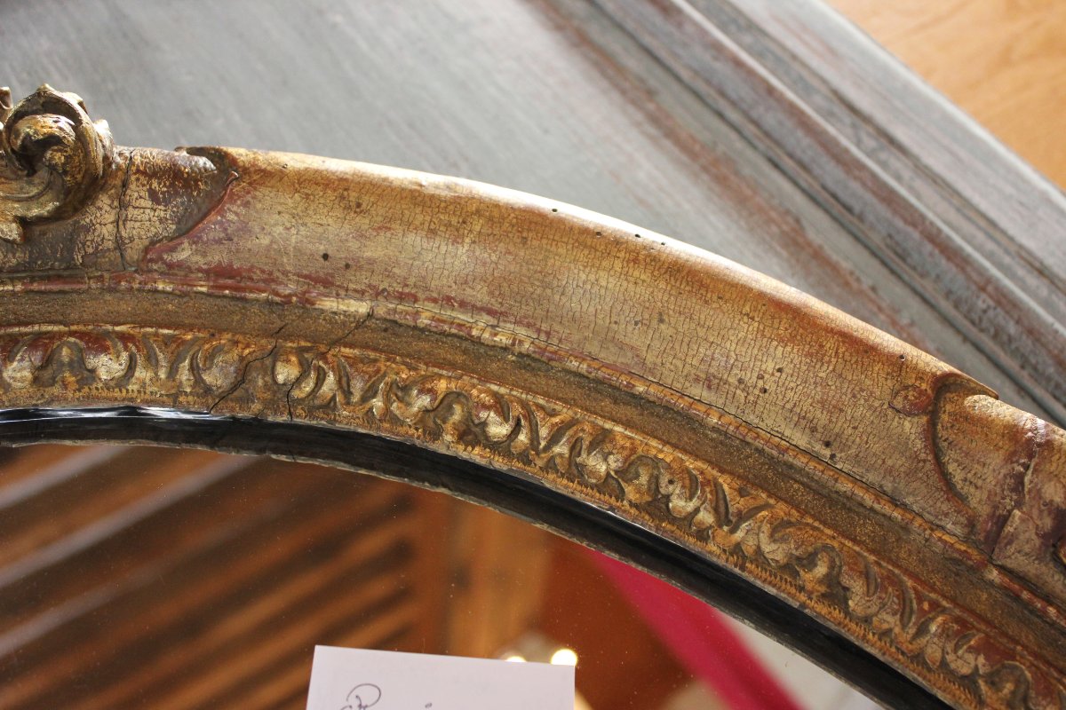 96 X 127 Cm Large Oval Mirror, 17th-century Carved And Gilded Wooden Frame -photo-7