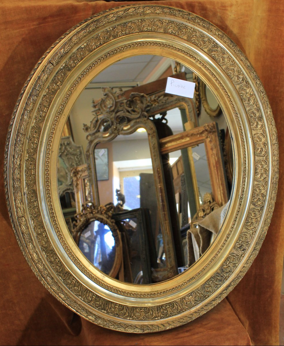 Paire de miroirs ovales, cadre médaillon Napoléon III, 67 x 76 cm-photo-3