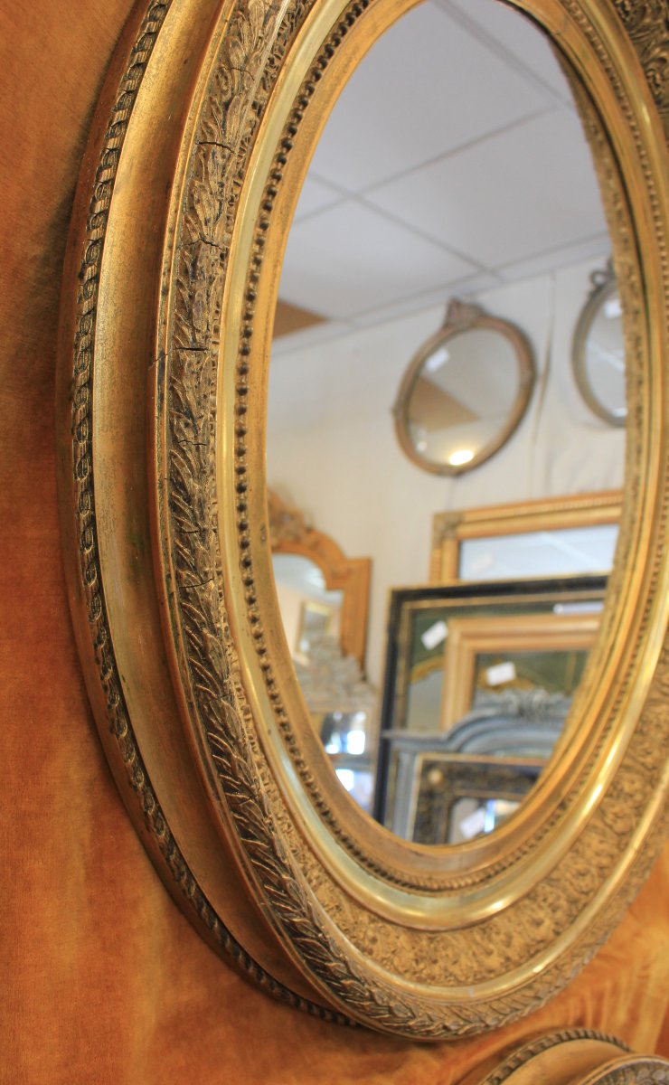 Paire de miroirs ovales, cadre médaillon Napoléon III, 67 x 76 cm-photo-4
