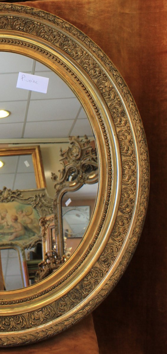 Paire de miroirs ovales, cadre médaillon Napoléon III, 67 x 76 cm-photo-2