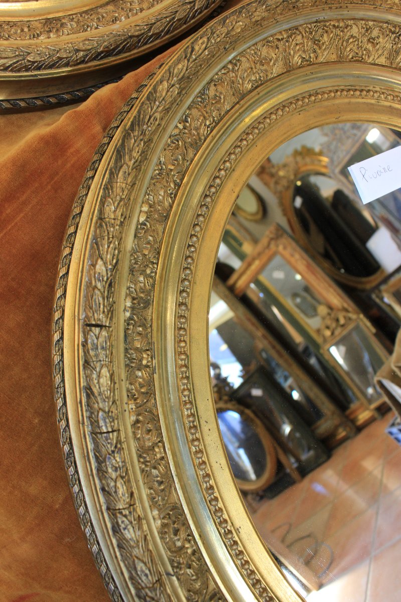 Paire de miroirs ovales, cadre médaillon Napoléon III, 67 x 76 cm-photo-5