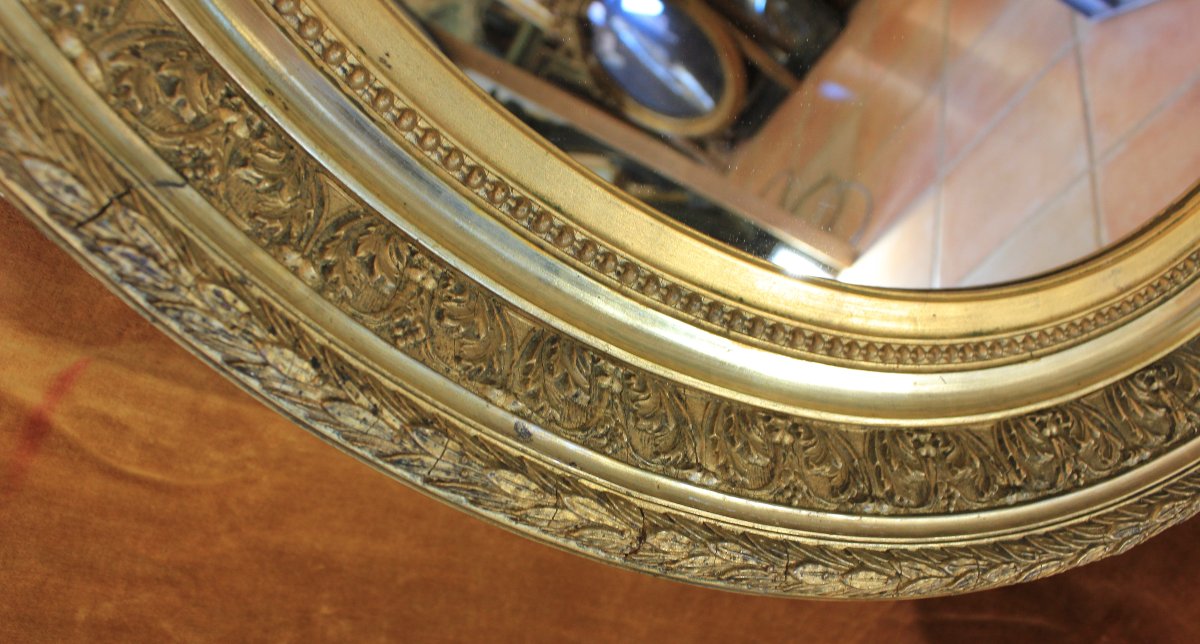 Paire de miroirs ovales, cadre médaillon Napoléon III, 67 x 76 cm-photo-6