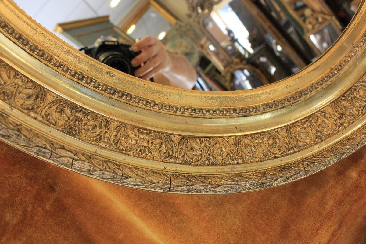 Paire de miroirs ovales, cadre médaillon Napoléon III, 67 x 76 cm-photo-7