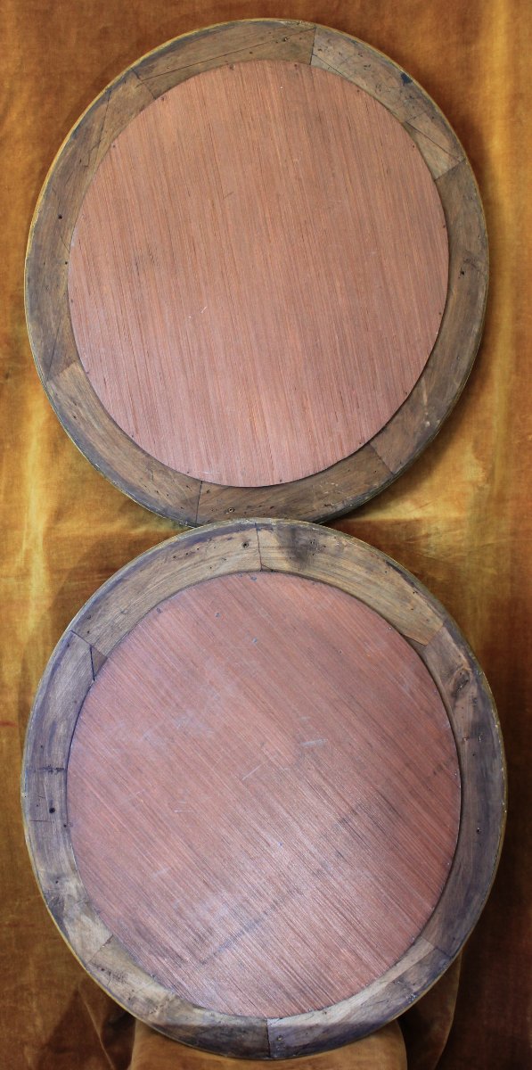 Paire de miroirs ovales, cadre médaillon Napoléon III, 67 x 76 cm-photo-8