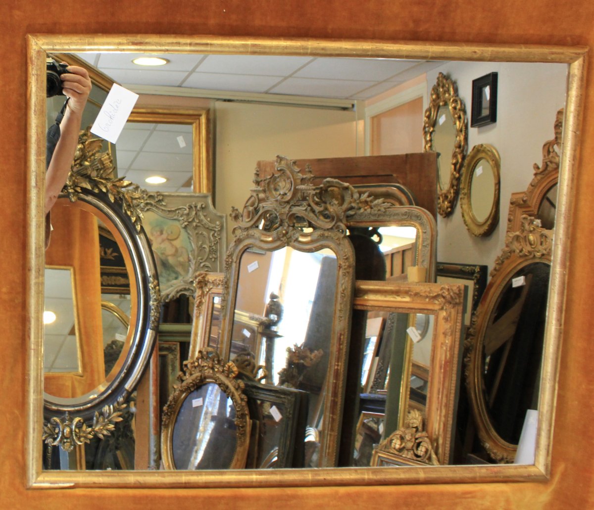 miroir rectangle demi-jonc, feuille d'or 62 x 76 cm