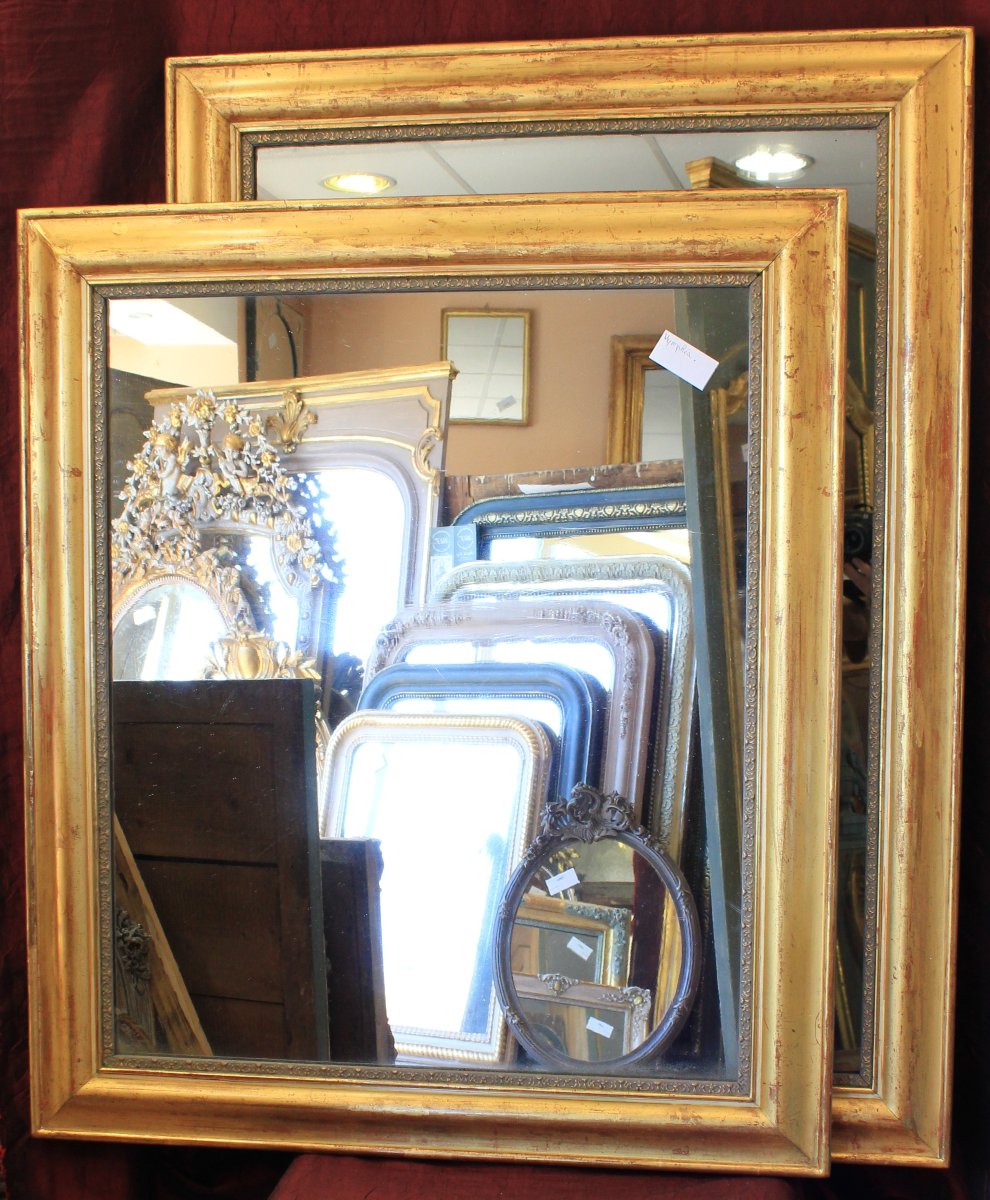 Fausse paire de miroirs rectangle Louis Philippe, glace mercure,94 x 130 cm