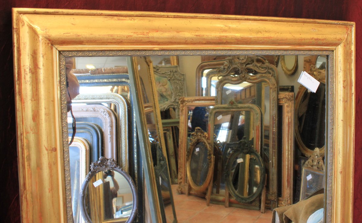  Louis Philippe Rectangular Mirror With Gold Leaf, Mercury Glass, 97 X 112 Cm-photo-2