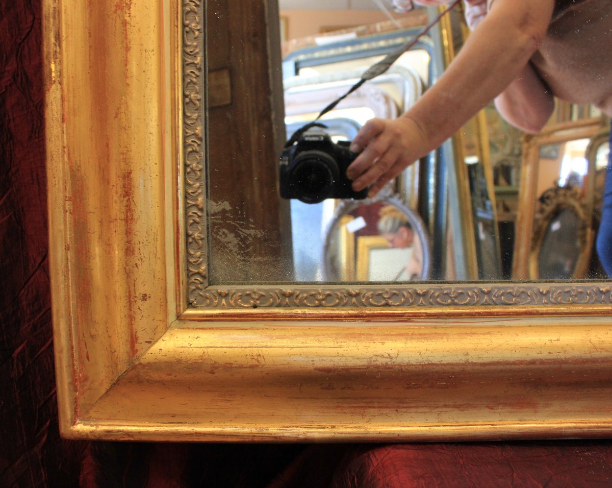  Louis Philippe Rectangular Mirror With Gold Leaf, Mercury Glass, 97 X 112 Cm-photo-2