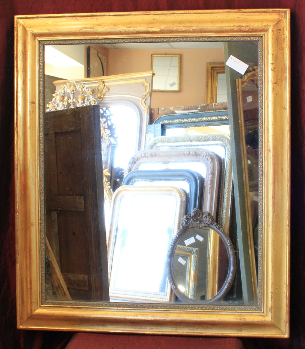  Louis Philippe Rectangular Mirror With Gold Leaf, Mercury Glass, 97 X 112 Cm