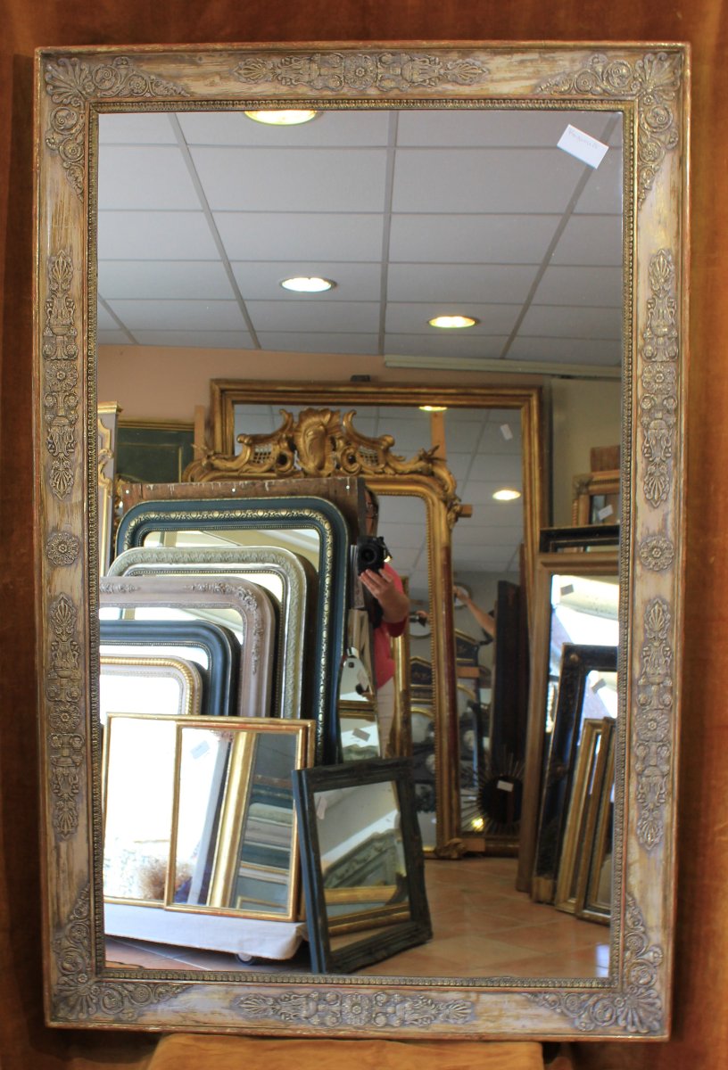 Large Antique Rectangular Mirror, First Empire Period, 100 X 155 Cm