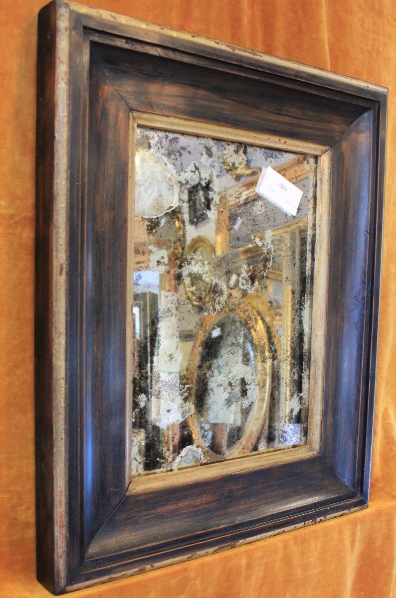 Rectangular Mirror With Blackened And Gilded Wood, Flemish Frame, 50 X 61 Cm-photo-2