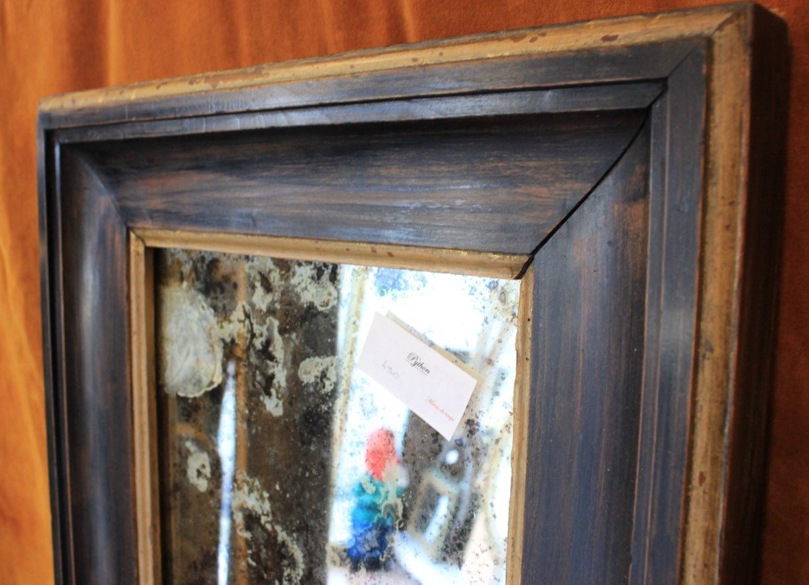 Rectangular Mirror With Blackened And Gilded Wood, Flemish Frame, 50 X 61 Cm-photo-4