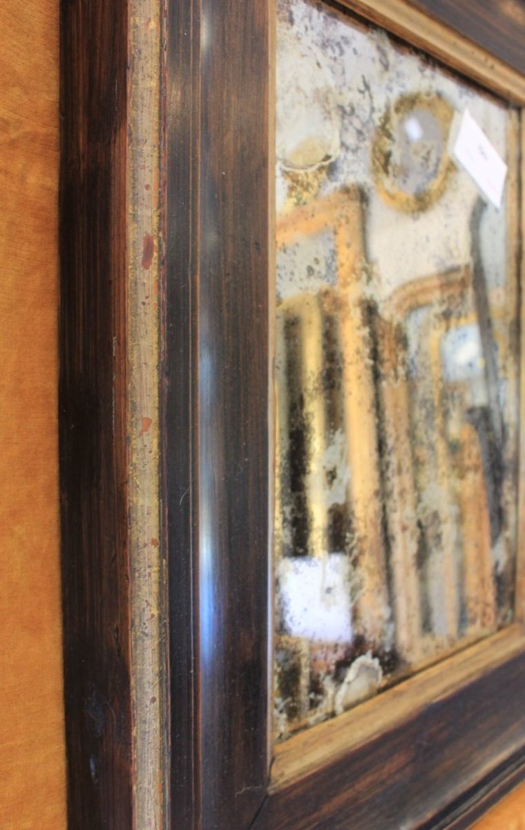 Rectangular Mirror With Blackened And Gilded Wood, Flemish Frame, 50 X 61 Cm-photo-3