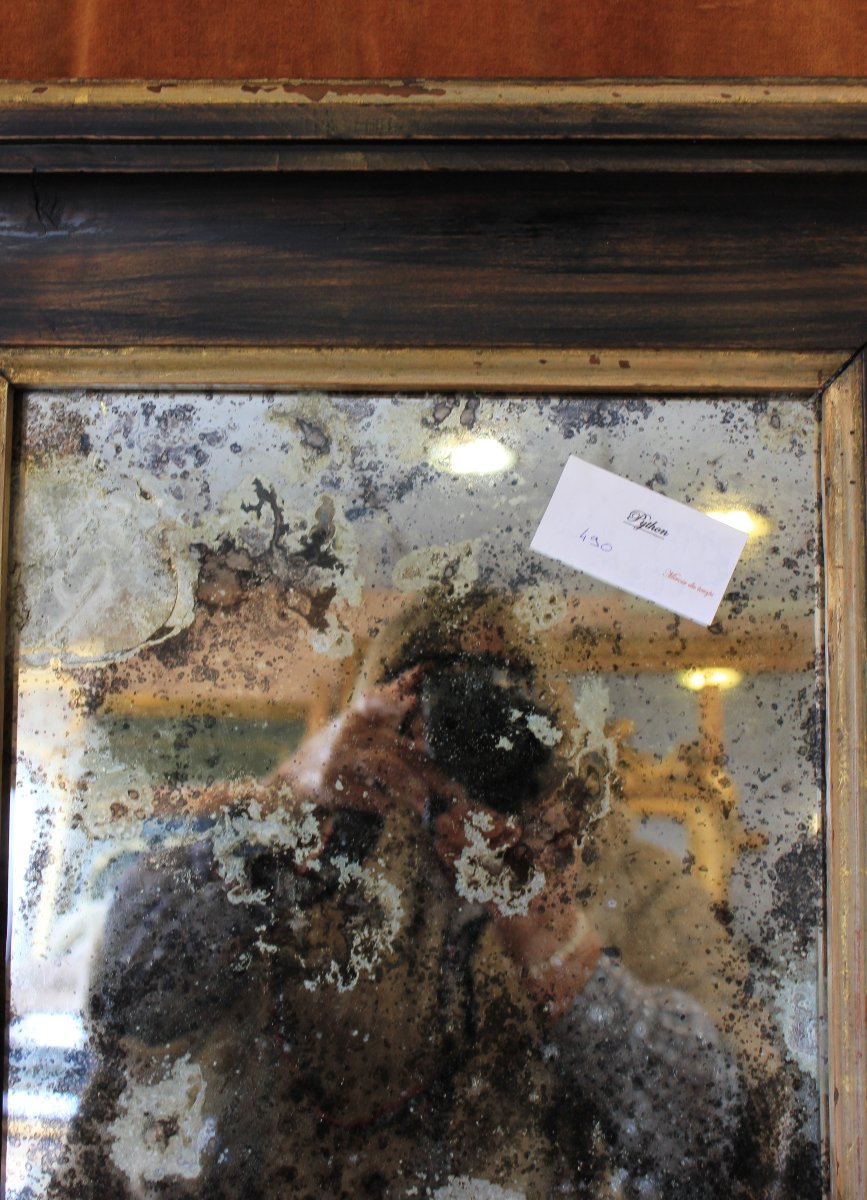 Rectangular Mirror With Blackened And Gilded Wood, Flemish Frame, 50 X 61 Cm-photo-4