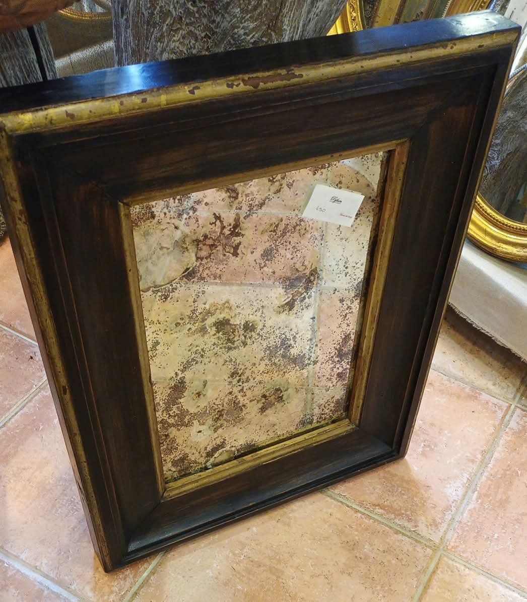 Rectangular Mirror With Blackened And Gilded Wood, Flemish Frame, 50 X 61 Cm-photo-5