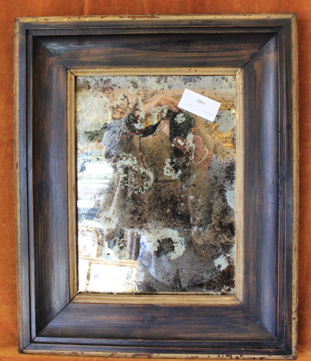 Rectangular Mirror With Blackened And Gilded Wood, Flemish Frame, 50 X 61 Cm-photo-6