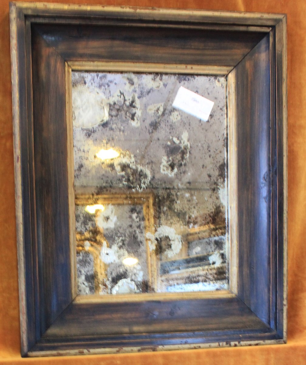 Rectangular Mirror With Blackened And Gilded Wood, Flemish Frame, 50 X 61 Cm