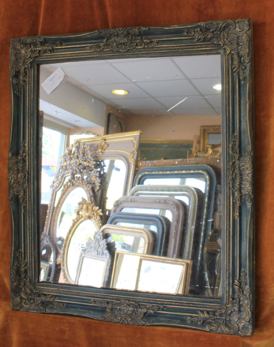 Miroir ancien rectangle restauration, patine, glace mercure 64 x 73 cm-photo-2