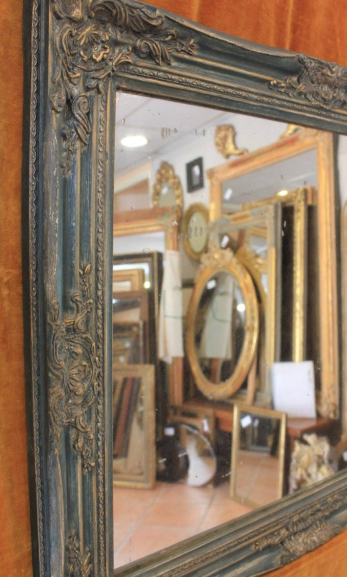 Miroir ancien rectangle restauration, patine, glace mercure 64 x 73 cm-photo-1