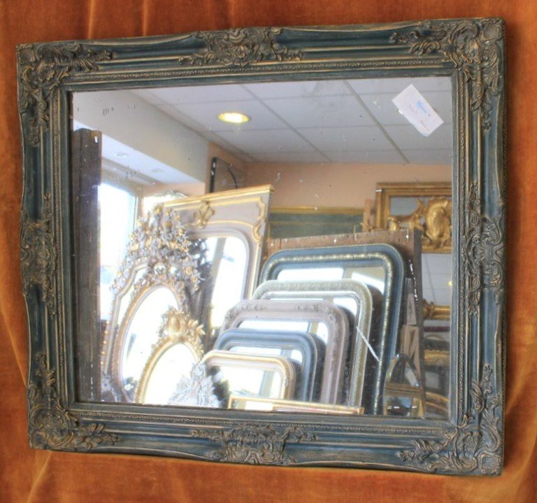 Miroir ancien rectangle restauration, patine, glace mercure 64 x 73 cm-photo-3