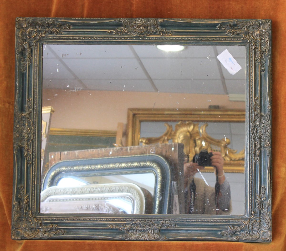 Miroir ancien rectangle restauration, patine, glace mercure 64 x 73 cm