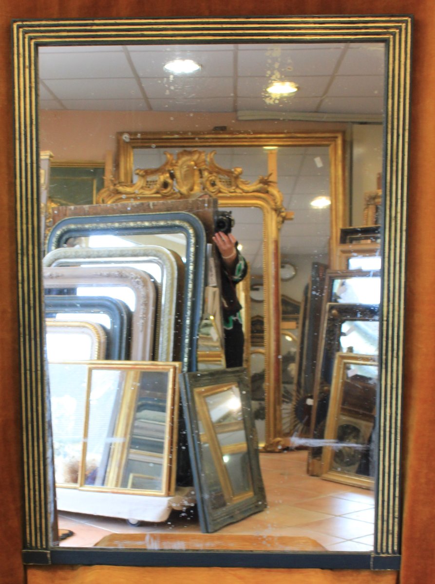 Miroir ancien à canaux, époque directoire, patine et feuille d'or 93 x 132 cm-photo-2