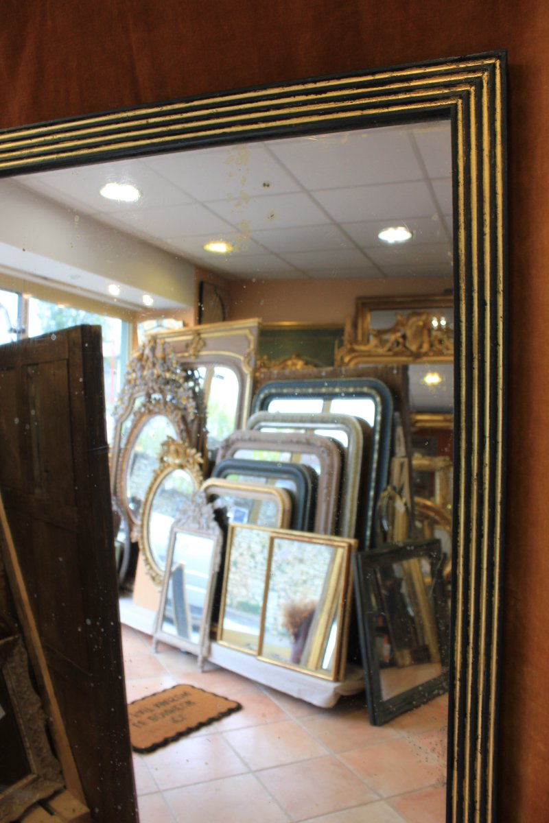 Miroir ancien à canaux, époque directoire, patine et feuille d'or 93 x 132 cm-photo-2
