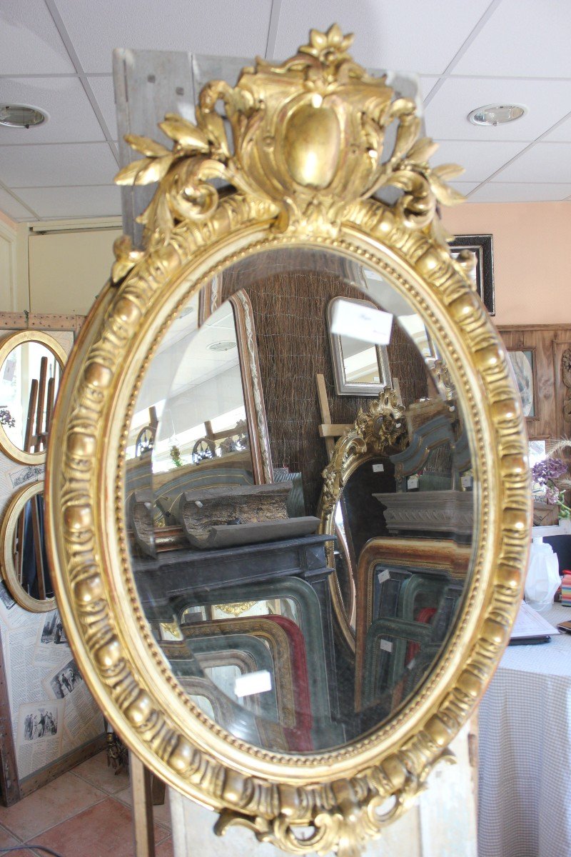 Miroir Ovale Napoléon III De Style Louis XV Doré 60 X 90