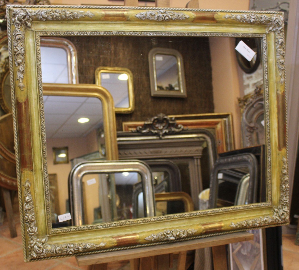 Miroir Ancien Rectangle Patine Et Or 78 X 96