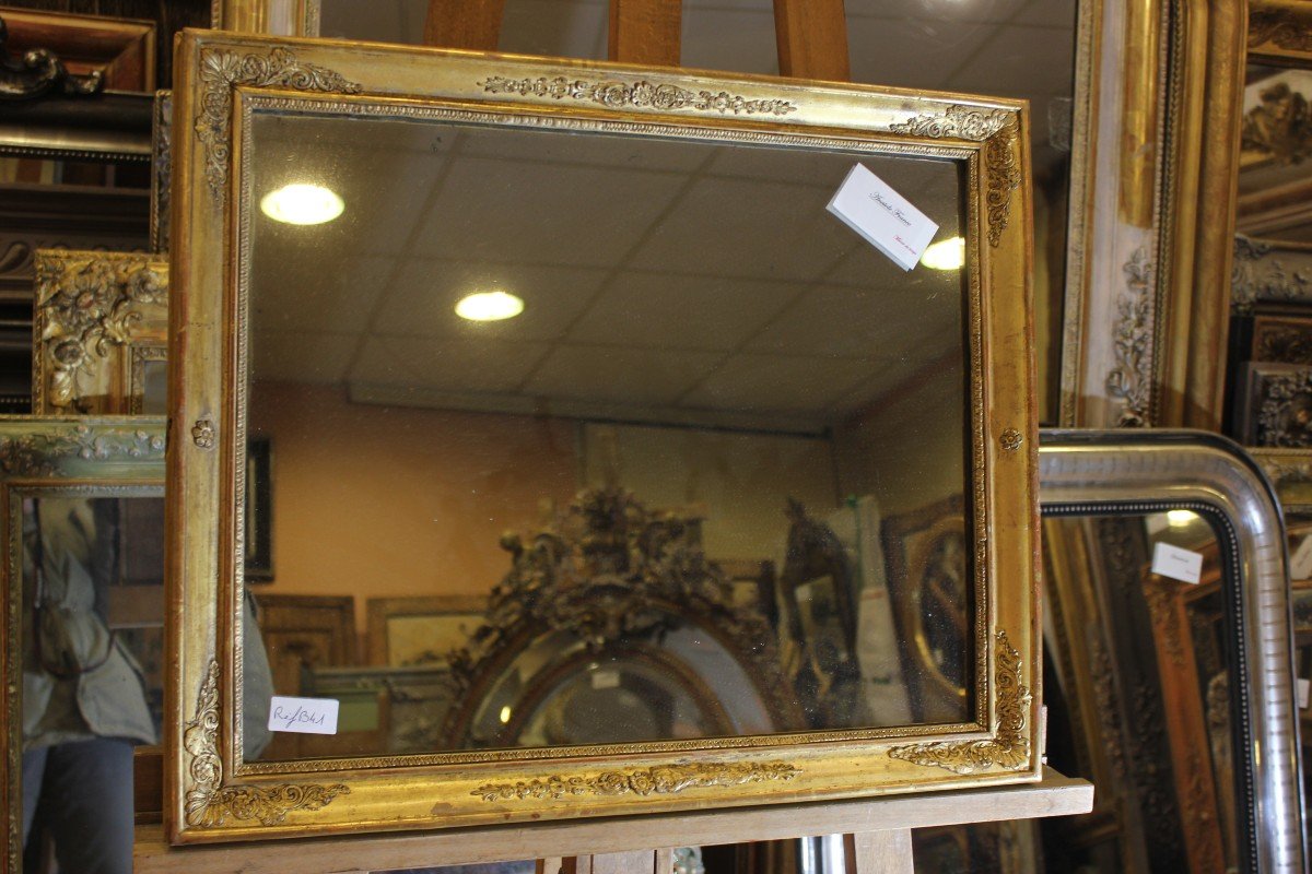 Petit Miroir Ancien Restauration Feuille d'Or, Mercure 47 X 55 Cm-photo-1