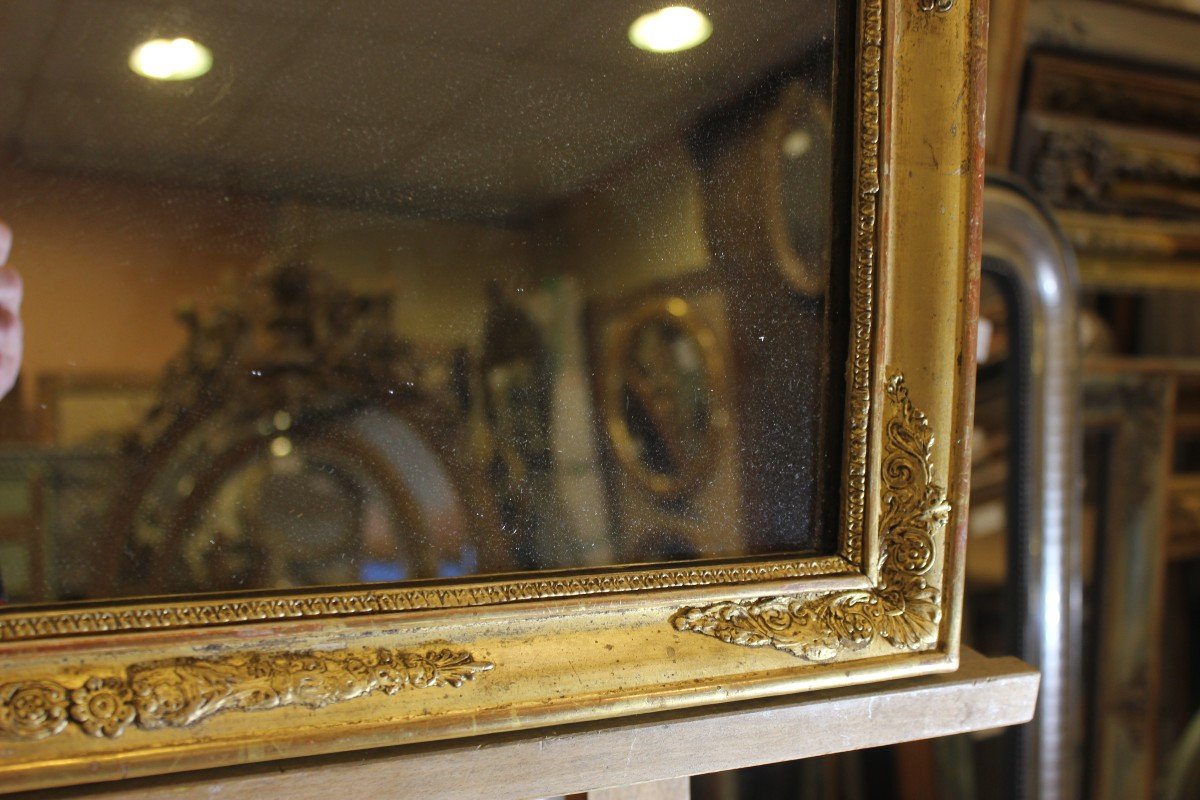 Petit Miroir Ancien Restauration Feuille d'Or, Mercure 47 X 55 Cm-photo-3