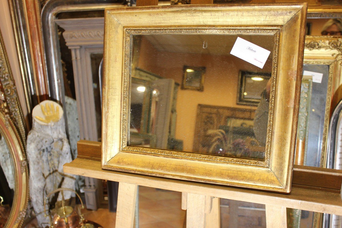 Petit Miroir Moulure Louis Philippe, Feuille d'Or Et Mercure 36 X 42-photo-1