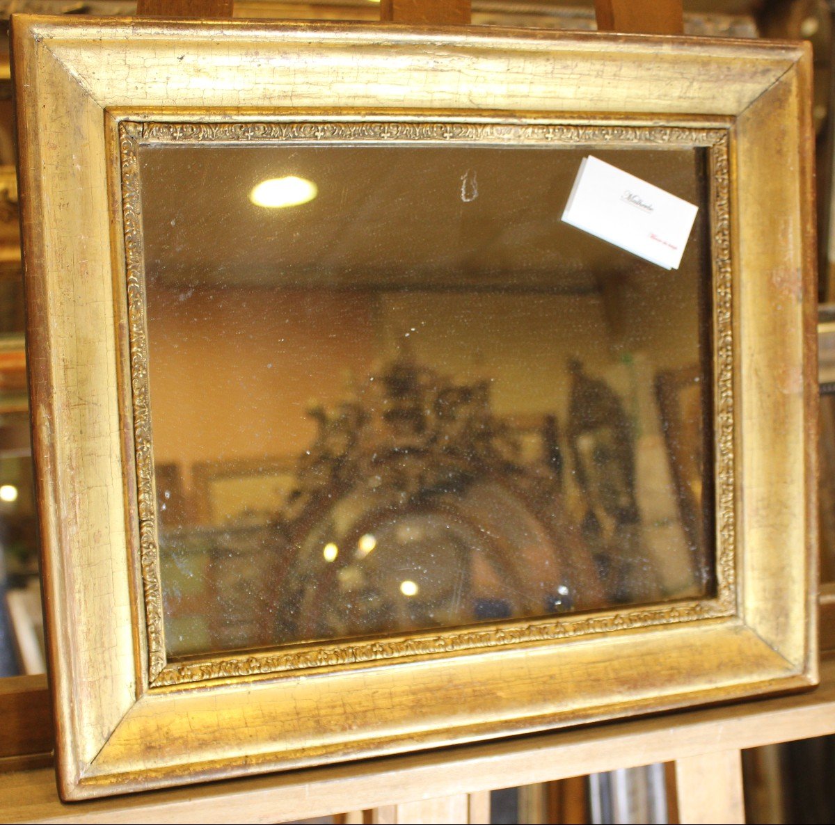 Petit Miroir Moulure Louis Philippe, Feuille d'Or Et Mercure 36 X 42