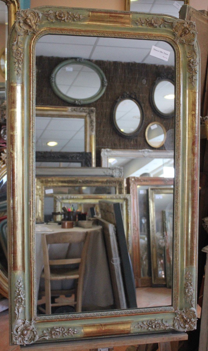 Miroir Ancien Feuille d'Or Et Patine, Mercure 70 X 118 Cm-photo-2