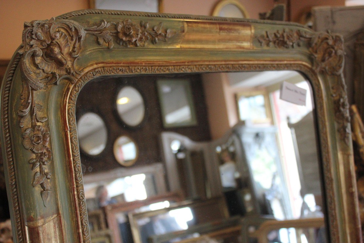Miroir Ancien Feuille d'Or Et Patine, Mercure 70 X 118 Cm-photo-3