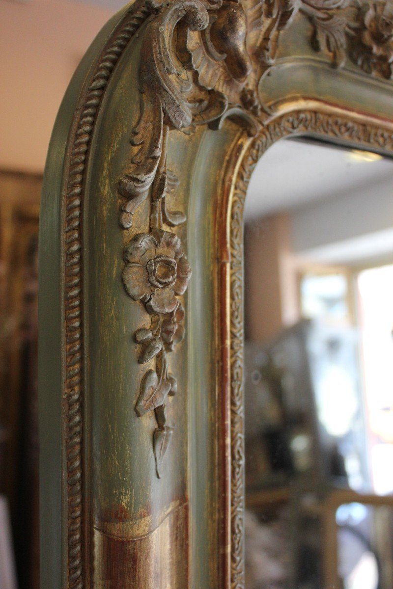 Miroir Ancien Feuille d'Or Et Patine, Mercure 70 X 118 Cm-photo-2
