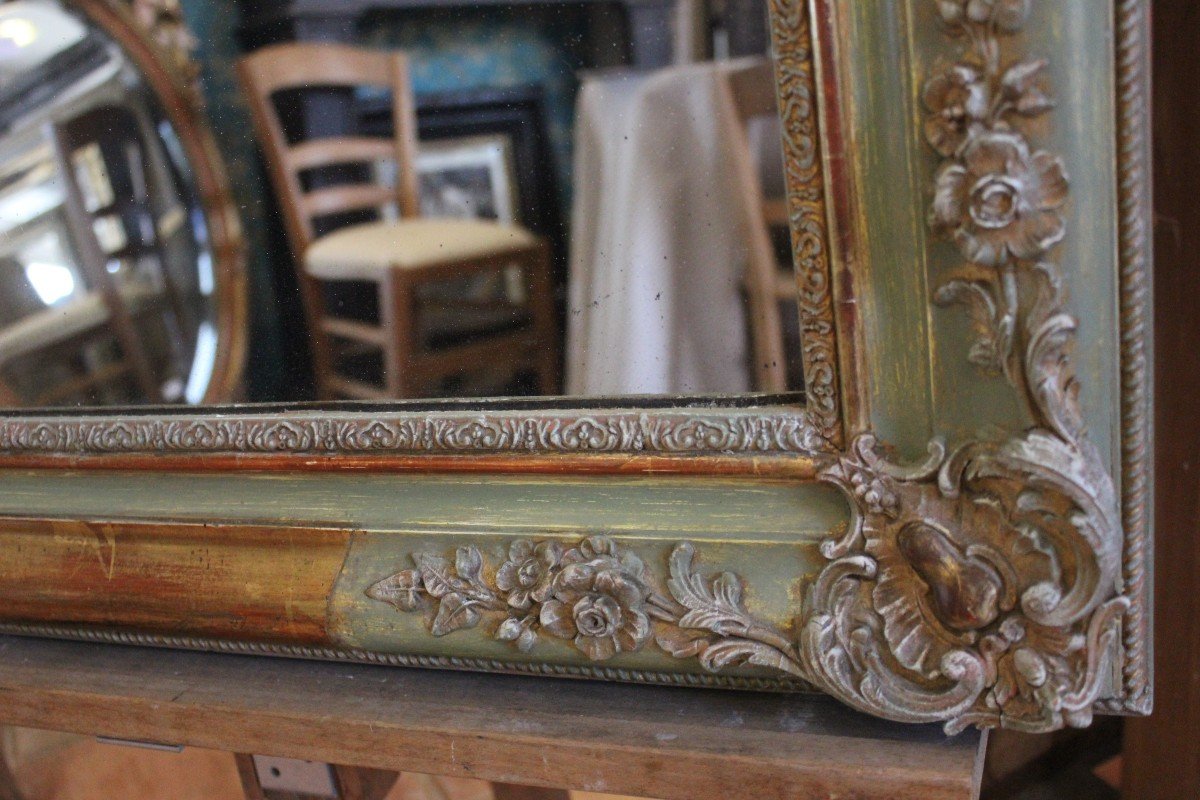Miroir Ancien Feuille d'Or Et Patine, Mercure 70 X 118 Cm-photo-5