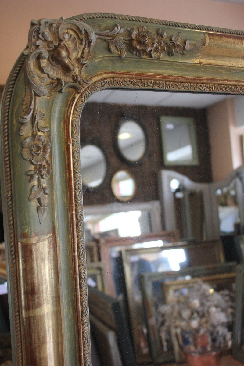 Miroir Ancien Feuille d'Or Et Patine, Mercure 70 X 118 Cm
