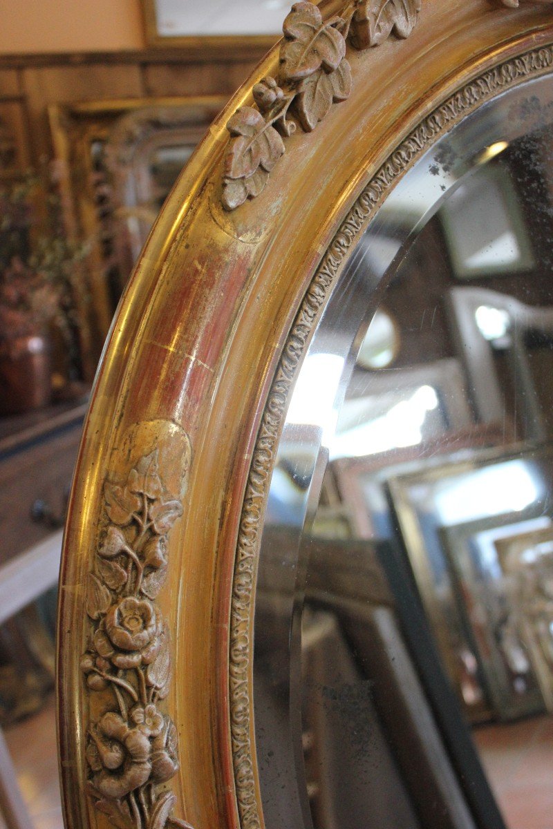 Restoration Oval Mirror, Gold Leaf, Patina, Bevelled Mercury Ice 80 X 103 Cm