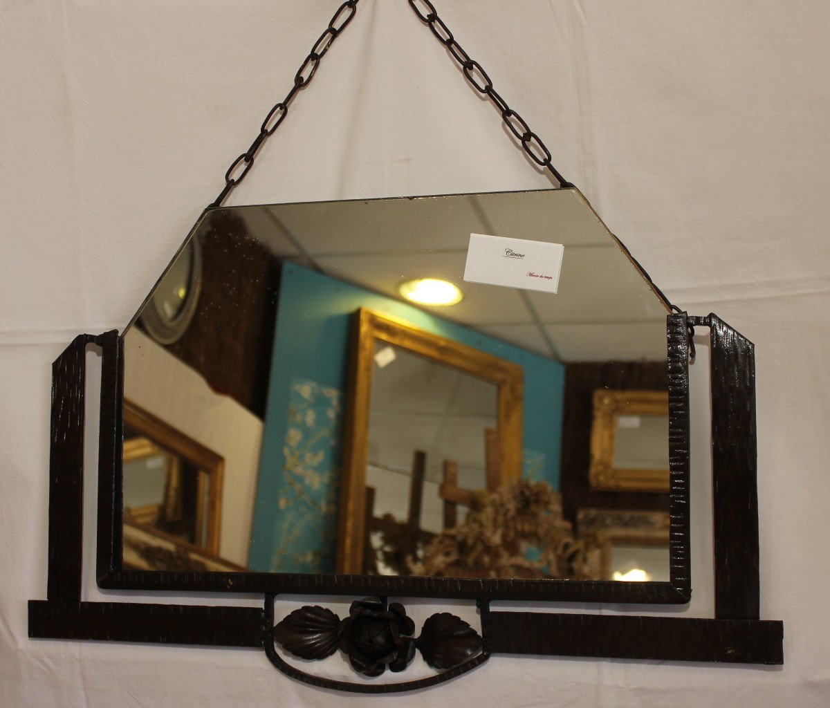 Miroir Ancien Fer Forgé 1920 59 X 38 Cm