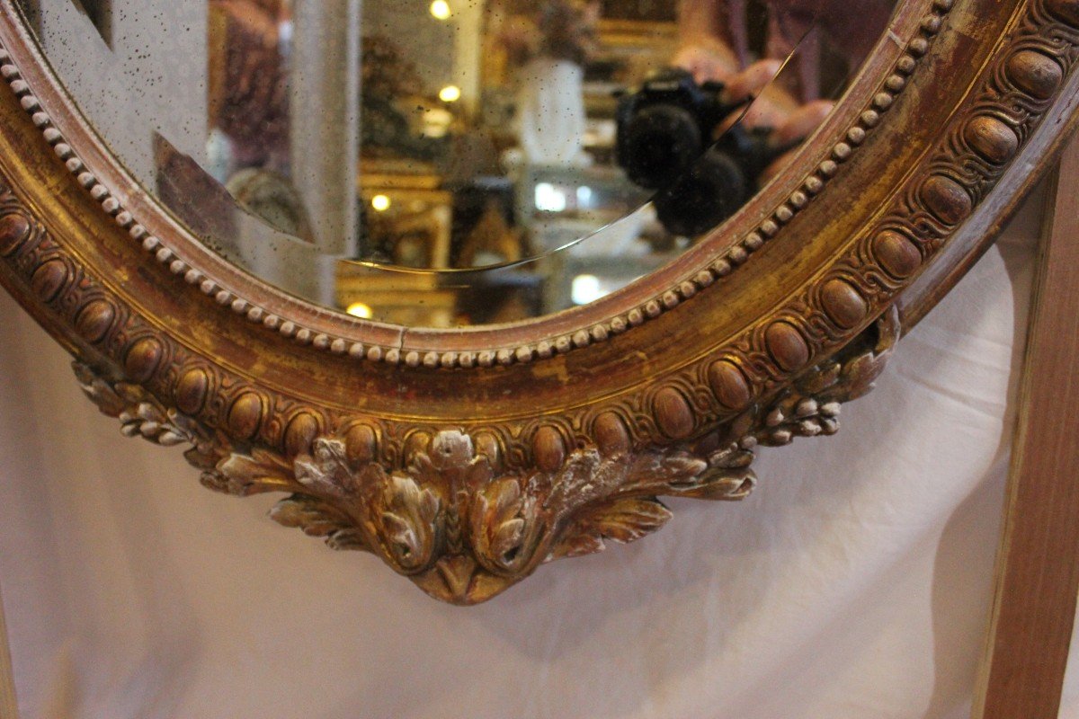 Miroir Ovale Napoléon III à Godrons, Or Et Patine 68 X 99 Cm-photo-4