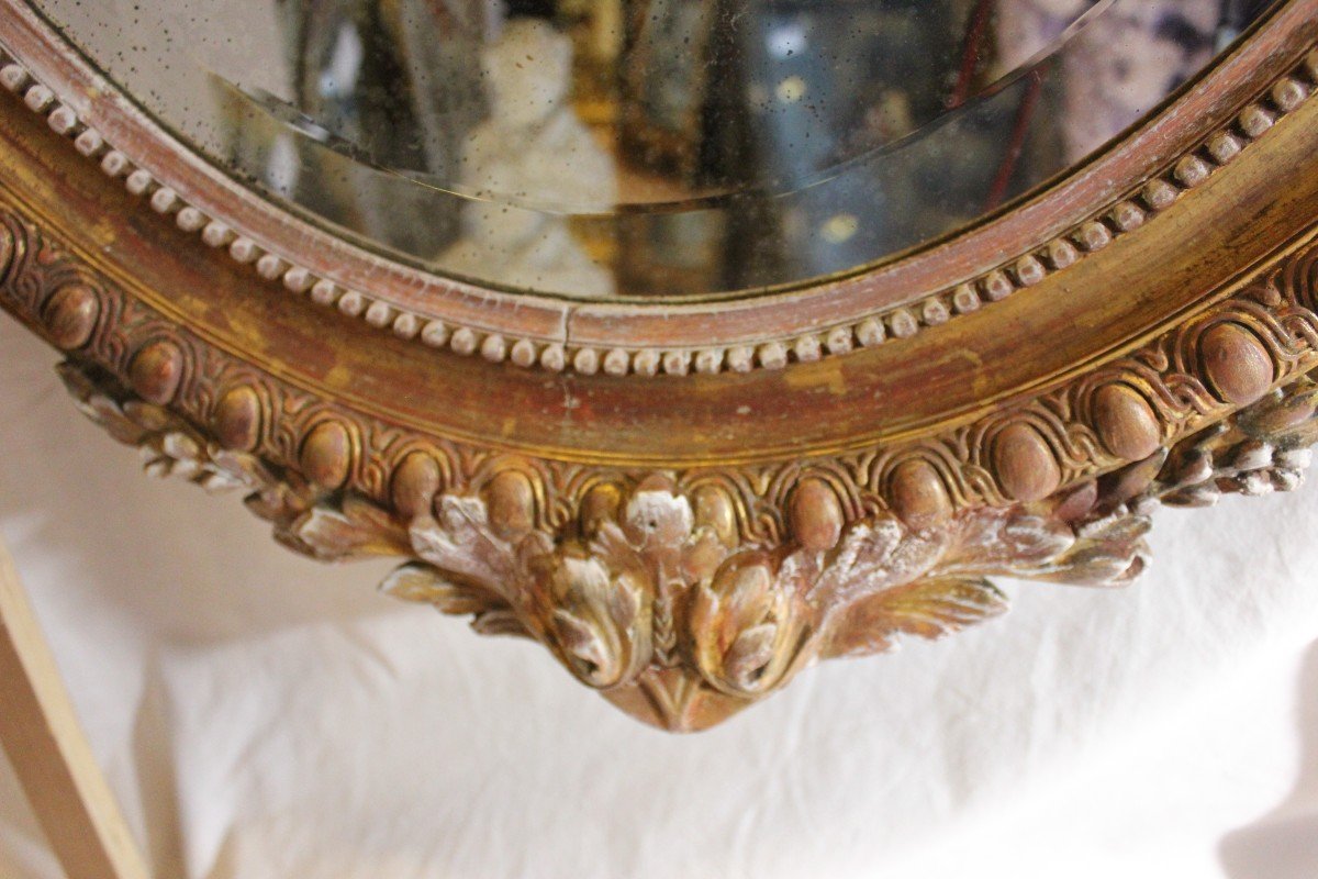 Napoleon III Oval Mirror With Gadroons, Gold And Patina 68 X 99 Cm-photo-4