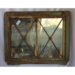 Old Mirror, Woodwork Transom, Element Of Architecture, Wood And Wrought Iron 78 X 95 Cm