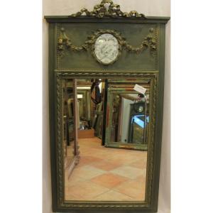Trumeau de Style Louis XVI Patiné, Miroir Biseautée 74 X 135 Cm