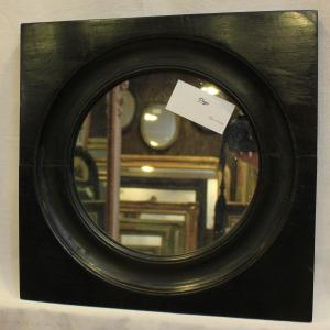 Miroir Rond Noir Napoléon III, glace mercure 33 X34 Cm